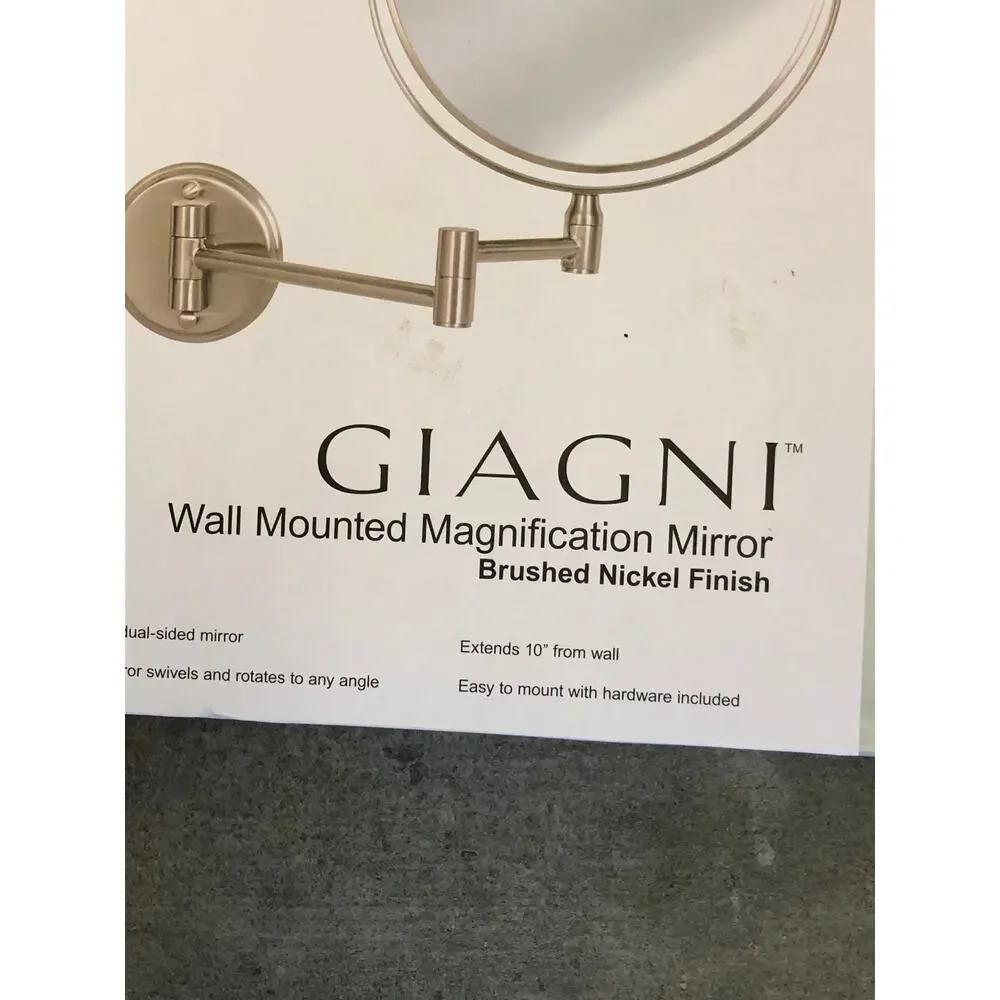 Giagni BNIB Wall‎ Mounted Extending Magnification Mirror Brushed Nickel 2-Sided